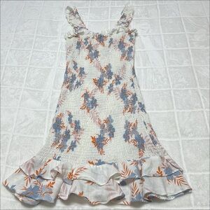Karlie White and Blue‎ Floral Smocked Stretch Women’s Ruffle Dress, Size Small